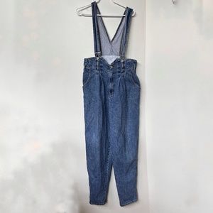 iit Vintage 80's Overalls Size L Front Pleats V Back Tapered Med Wash Made USA